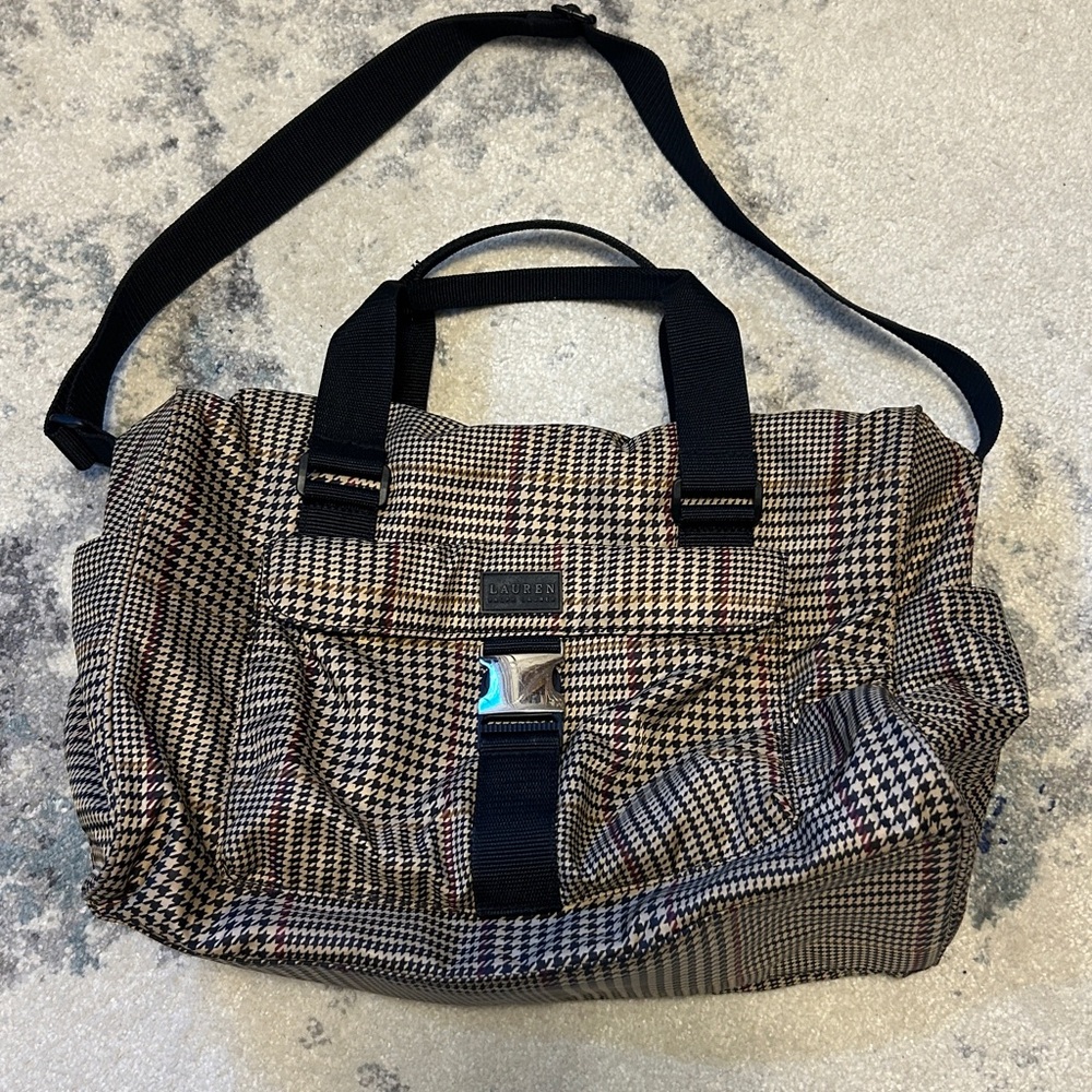 Lauren Ralph Lauren Black and Brown Duffel Weekender Bag